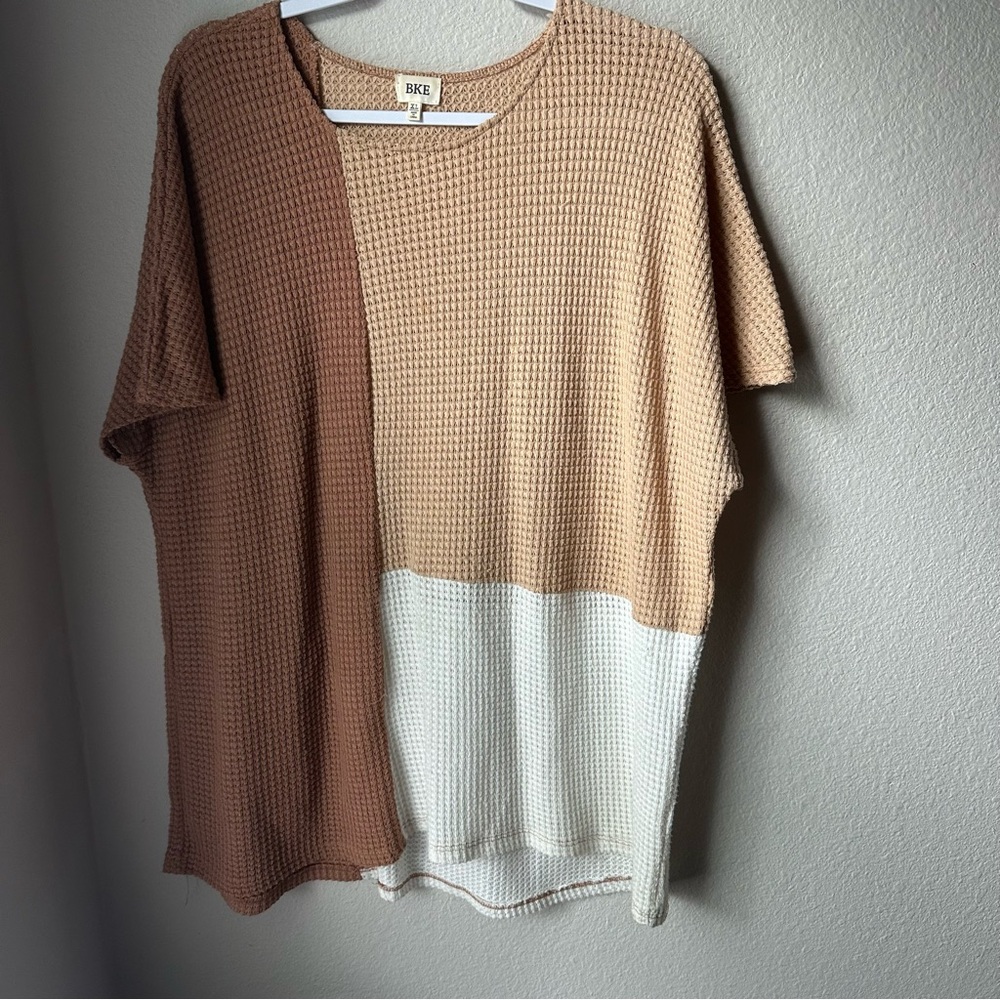 BKE Waffle Knit Top in Tan